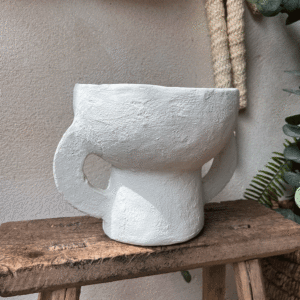 Vase avec anses S blanc papier maché Earth – Image 2