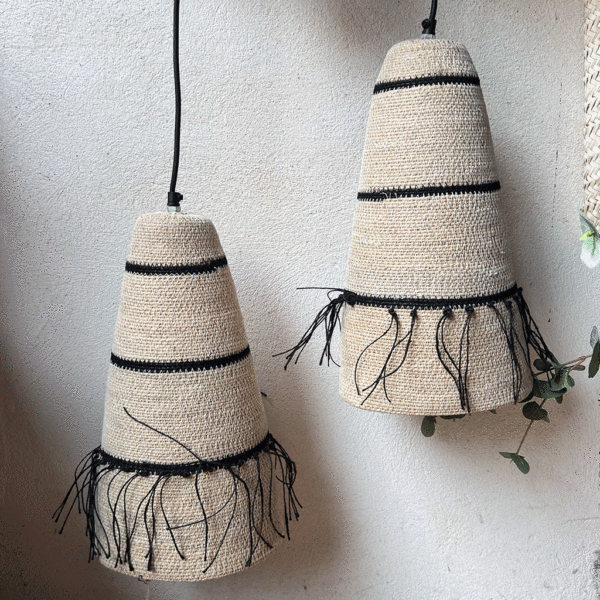 Suspension Palerma jonc de mer naturel et liserets noirs