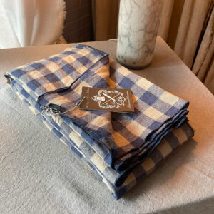 Nappe Bourdon Toile Vintage Vichy 170 x 240 cm - coloris bleu de Delft