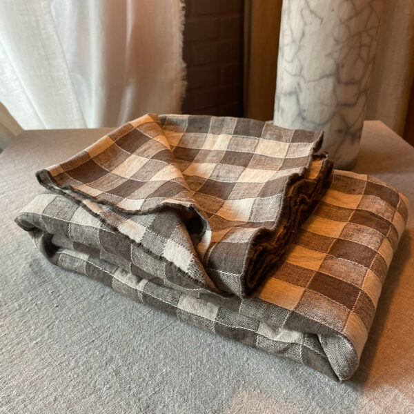 Nappe Bourdon Toile Vintage Vichy 170 x 170 cm - coloris Terre